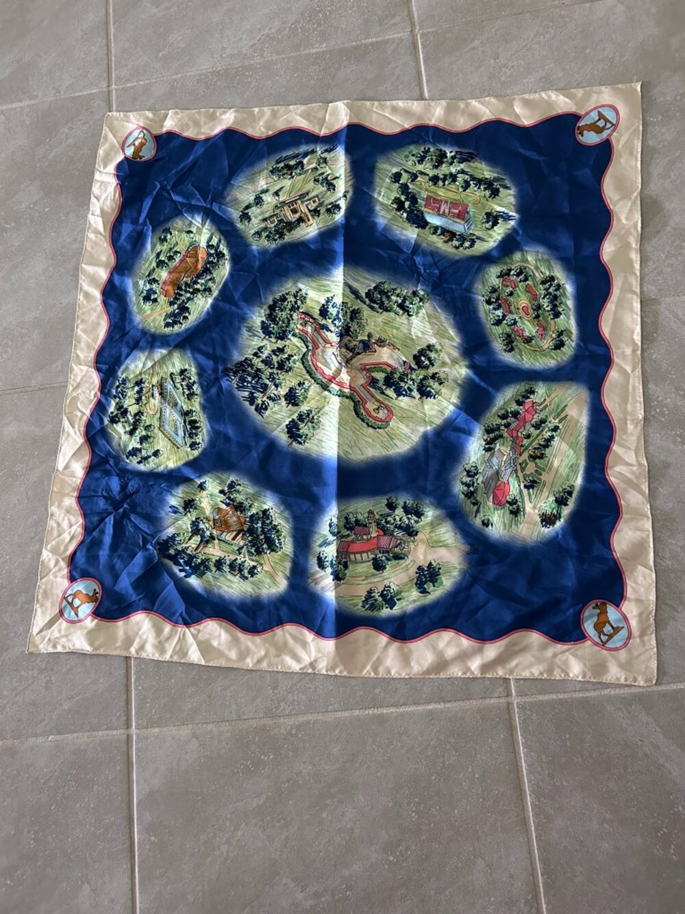 Vintage Moose International Silk Scarf Map Souvenir Novelty Island Scene
